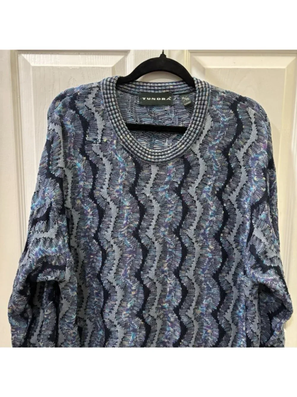 Tundra 3D Knit Blue Sweater Vintage Size Men  XL Made In Canada